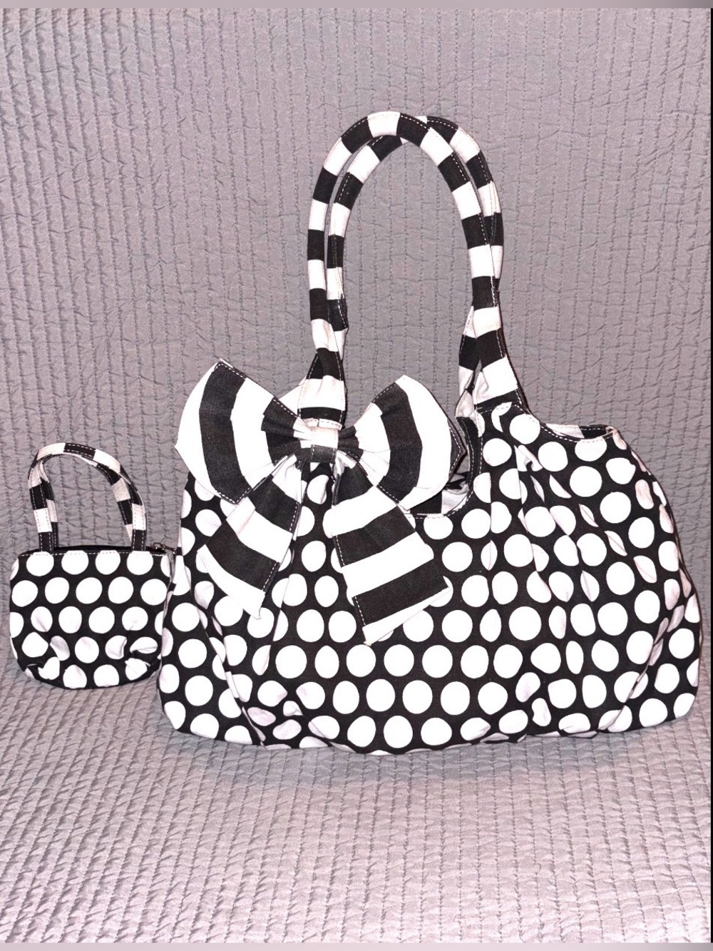 Black & White Polka Dot Bow Tote Bag